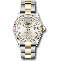   *Pre-Owned* Rolex Steel and Yellow Gold Datejust 31 Watch - Diamond Bezel - Silver Diamond Dial - Oyster Bracelet