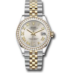   *Pre-Owned* Rolex Steel and Yellow Gold Datejust 31 Watch - Diamond Bezel - Silver Diamond Roman Six Dial - Jubilee Bracelet