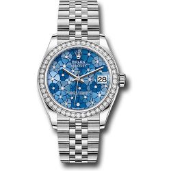  *Pre-Owned* Rolex White Rolesor Datejust 31 Watch - Diamond Bezel - Azzurro Blue Floral Motif Diamond Dial - Jubilee Bracelet