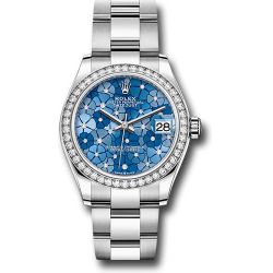  *Pre-Owned* Rolex White Rolesor Datejust 31 Watch - Diamond Bezel - Azzurro Blue Floral Motif Diamond Dial - Oyster Bracelet