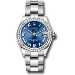  *Pre-Owned* Rolex Steel and White Gold Datejust 31 Watch - Diamond Bezel - Blue Roman Dial - Oyster Bracelet
