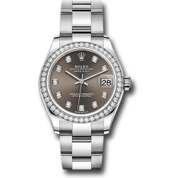  *Pre-Owned* Rolex Watch - Diamond Bezel - Dark Grey Diamond Dial - Oyster Bracelet