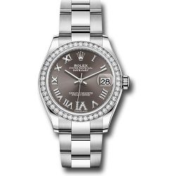  *Pre-Owned* Rolex Steel and White Gold Datejust 31 Watch - Diamond Bezel - Dark Grey Roman Diamond 6 Dial - Oyster Bracelet