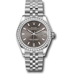  *Pre-Owned* Rolex Steel and White Gold Datejust 31 Watch - Diamond Bezel - Dark Grey Index Dial - Jubilee Bracelet