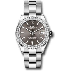  *Pre-Owned* Rolex Steel and White Gold Datejust 31 Watch - Diamond Bezel - Dark Grey Index Dial - Oyster Bracelet