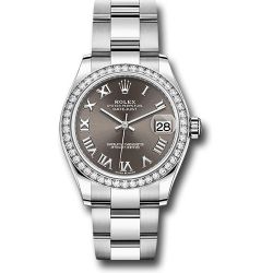  *Pre-Owned* Rolex Steel and White Gold Datejust 31 Watch - Diamond Bezel - Dark Grey Roman Dial - Oyster Bracelet