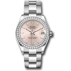  *Pre-Owned* Rolex Steel and White Gold Datejust 31 Watch - Diamond Bezel - Pink Index Dial - Oyster Bracelet