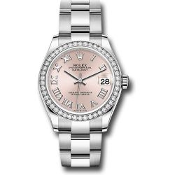  *Pre-Owned* Rolex Steel and White Gold Datejust 31 Watch - Diamond Bezel - Pink Roman Dial - Oyster Bracelet