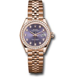  *Pre-Owned* Rolex Everose Gold Lady-Datejust 28 Watch - 44 Diamond Bezel - Aubergine Diamond Dial - Jubilee Bracelet