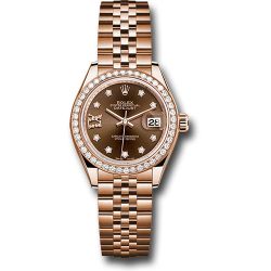  *Pre-Owned* Rolex Everose Gold Lady-Datejust 28 Watch - 44 Diamond Bezel - Chocolate Diamond Star Dial - Jubilee Bracelet
