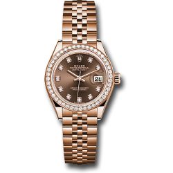  *Pre-Owned* Rolex Everose Gold Lady-Datejust 28 Watch - 44 Diamond Bezel - Chocolate Diamond Dial - Jubilee Bracelet