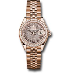  *Pre-Owned* Rolex Everose Gold Lady-Datejust 28 Watch - 44 Diamond Bezel - Sundust Roman Dial - Jubilee Bracelet
