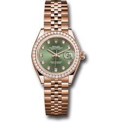  *Pre-Owned* Rolex Everose Gold Lady-Datejust Watch - Diamond Bezel - Olive Green Diamond 6 Dial - Jubilee Bracelet