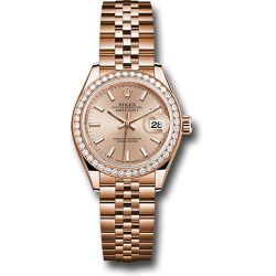 *Pre-Owned* Rolex Everose Gold Lady-Datejust 28 Watch - 44 Diamond Bezel - Pink Sundust Index Dial - Jubilee Bracelet