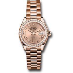  *Pre-Owned* Rolex Everose Gold Lady-Datejust Watch - Diamond Bezel - RosÃ© Roman Dial - President Bracelet