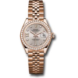  *Pre-Owned* Rolex Everose Gold Lady-Datejust 28 Watch - 44 Diamond Bezel - Silver Sundust Diamond Star Dial - Jubilee Bracelet