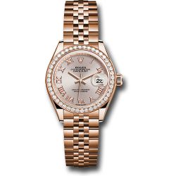  *Pre-Owned* Rolex Everose Gold Lady-Datejust 28 Watch - 44 Diamond Bezel - Sundust Roman Dial - Jubilee Bracelet