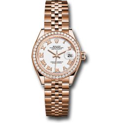  *Pre-Owned* Rolex Everose Gold Lady-Datejust 28 Watch - 44 Diamond Bezel - White Roman Dial - Jubilee Bracelet