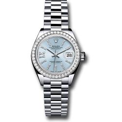  *Pre-Owned* Rolex Platinum Lady-Datejust 28 Watch - 44 Diamond Bezel - Ice Blue Diamond Index Dial - President Bracelet