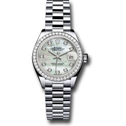  *Pre-Owned* Rolex Platinum Lady-Datejust 28 Watch - 44 Diamond Bezel - Mother-of-Pearl Diamond Dial - President Bracelet
