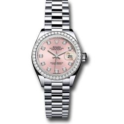  *Pre-Owned* Rolex Platinum Lady-Datejust 28 Watch - 44 Diamond Bezel - Pink Diamond Dial - President Bracelet