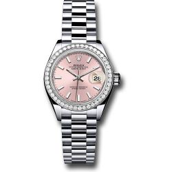  *Pre-Owned* Rolex Platinum Lady-Datejust 28 Watch - 44 Diamond Bezel - Pink Index Dial - President Bracelet