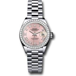  *Pre-Owned* Rolex Platinum Lady-Datejust 28 Watch - 44 Diamond Bezel - Pink Roman Dial - President Bracelet