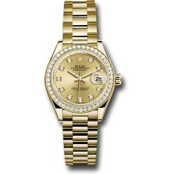 *Pre-Owned* Rolex Yellow Gold Lady-Datejust 28 Watch - 44 Diamond Bezel - Champagne Diamond Dial - President Bracelet