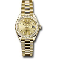  *Pre-Owned* Rolex Yellow Gold Lady-Datejust 28 Watch - 44 Diamond Bezel - Champagne Index Dial - President Bracelet