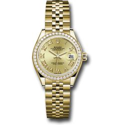  *Pre-Owned* Rolex Yellow Gold Lady-Datejust 28 Watch - 44 Diamond Bezel - Champagne Roman Dial - Jubilee Bracelet