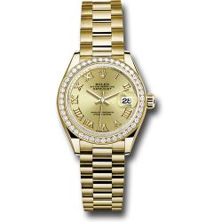  *Pre-Owned* Rolex Yellow Gold Lady-Datejust 28 Watch - 44 Diamond Bezel - Champagne Roman Dial - President Bracelet
