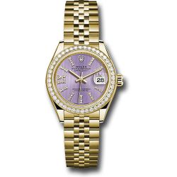  *Pre-Owned* Rolex Yellow Gold Lady-Datejust 28 Watch - 44 Diamond Bezel - Lilac Stripe Diamond Index Dial - Jubilee Bracelet