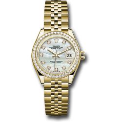  *Pre-Owned* Rolex Yellow Gold Lady-Datejust 28 Watch - 44 Diamond Bezel - Mother-of-Pearl Diamond Dial - Jubilee Bracelet