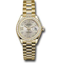 *Pre-Owned* Rolex Yellow Gold Lady-Datejust 28 Watch - 44 Diamond Bezel - Silver Diamond Star Dial - President Bracelet