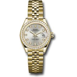  *Pre-Owned* Rolex Yellow Gold Lady-Datejust Watch - 44 Diamond Bezel - Silver Diamond Dial - Jubilee Bracelet