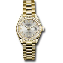  *Pre-Owned* Rolex Yellow Gold Lady-Datejust Watch - 44 Diamond Bezel - Silver Diamond Dial - President Bracelet
