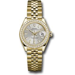  *Pre-Owned* Rolex Yellow Gold Lady-Datejust 28 Watch - 44 Diamond Bezel - Silver Index Dial - Jubilee Bracelet