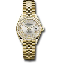  *Pre-Owned* Rolex Yellow Gold Lady-Datejust 28 Watch - 44 Diamond Bezel - Silver Roman Dial - Jubilee Bracelet