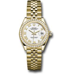  *Pre-Owned* Rolex Yellow Gold Lady-Datejust 28 Watch - 44 Diamond Bezel - White Roman Dial - Jubilee Bracelet