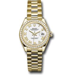 *Pre-Owned* Rolex Yellow Gold Lady-Datejust 28 Watch - 44 Diamond Bezel - White Roman Dial - President Bracelet
