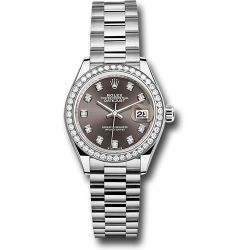  *Pre-Owned* Rolex White Gold Lady-Datejust Watch - 44 Diamond Bezel - Dark Grey Diamond Dial - President Bracelet