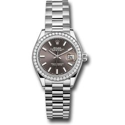  *Pre-Owned* Rolex White Gold Lady-Datejust Watch - 44 Diamond Bezel - Dark Grey Index Dial - President Bracelet