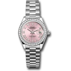  *Pre-Owned* Rolex White Gold Lady-Datejust Watch - 44 Diamond Bezel - Pink Roman Dial - President Bracelet