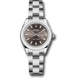  *Pre-Owned* Rolex Steel Lady-Datejust 28 Watch - Domed Bezel - Dark Grey Index Dial - Oyster Bracelet
