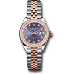  *Pre-Owned* Rolex Steel and Everose Gold Rolesor Lady-Datejust 28 Watch - Domed Bezel - Aubergine Diamond Dial - Jubilee Bracelet