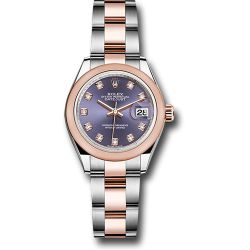  *Pre-Owned* Rolex Steel and Everose Gold Rolesor Lady-Datejust 28 Watch - Domed Bezel - Aubergine Diamond Dial - Oyster Bracelet