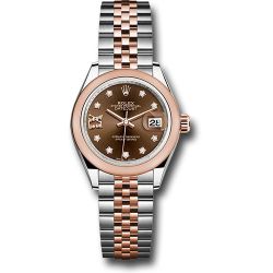  *Pre-Owned* Rolex Steel and Everose Gold Rolesor Lady-Datejust 28 Watch - Domed Bezel - Chocolate Diamond Star Dial - Jubilee Bracelet