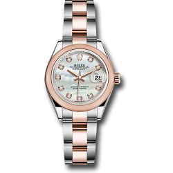  *Pre-Owned* Rolex Steel and Everose Gold Rolesor Lady-Datejust 28 Watch - Domed Bezel - White Mother-Of-Pearl Diamond Dial - Oyster Bracelet