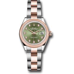  *Pre-Owned* Rolex Steel and Everose Gold Rolesor Lady-Datejust 28 Watch - Domed Bezel - Olive Green Diamond Dial - Oyster Bracelet