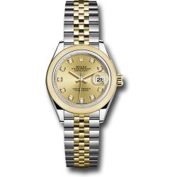  *Pre-Owned* Rolex Steel and Yellow Gold Rolesor Lady-Datejust 28 Watch - Domed Bezel - Champagne Diamond Dial - Jubilee Bracelet
